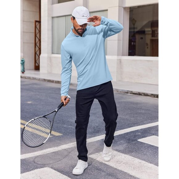 Men's Quarter Zip Sweatshirt UPF 50+ Long Sleeve Sun Protection Shirt Light Blue - Picture 4 of 6